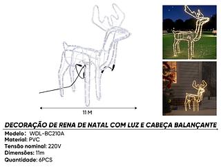decoração de rena com luzes e cabeça balançante