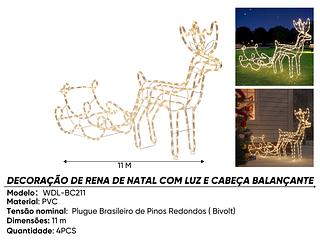 decoração de rena com luzes e cabeça balançante